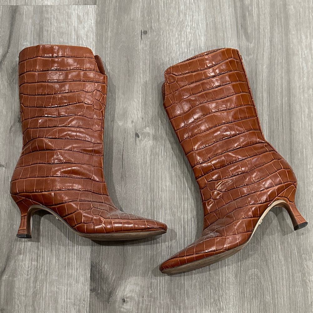 Gently Worn - *Lolita* Mid Calf Boot - Tawny Brown Croc